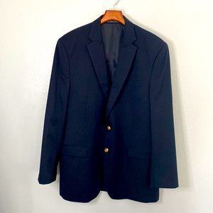 Ralph Lauren | navy wool blend blazer sport coat with two gold button detail 42L